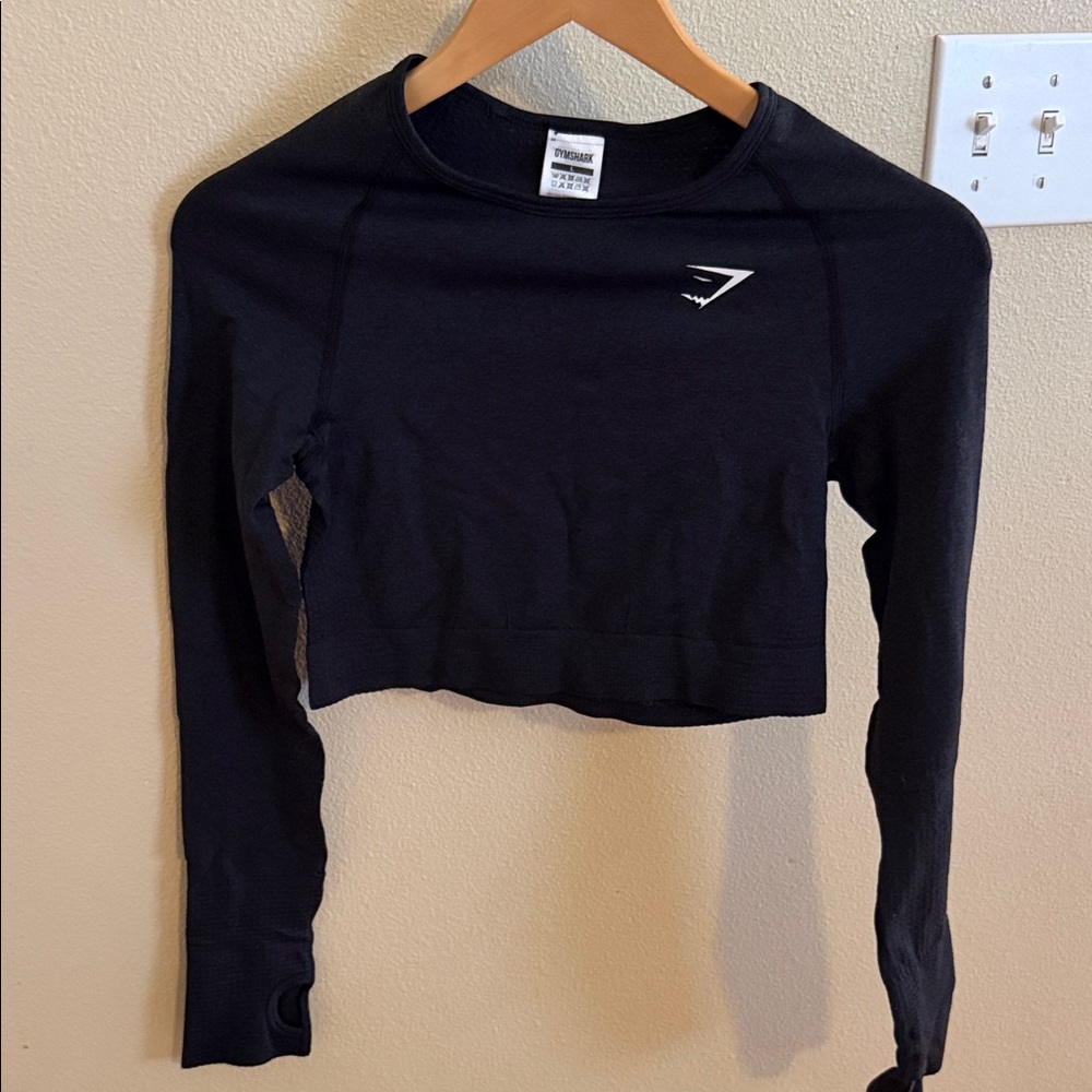 Gymshark Black Cropped Long Sleeve Performance Top
